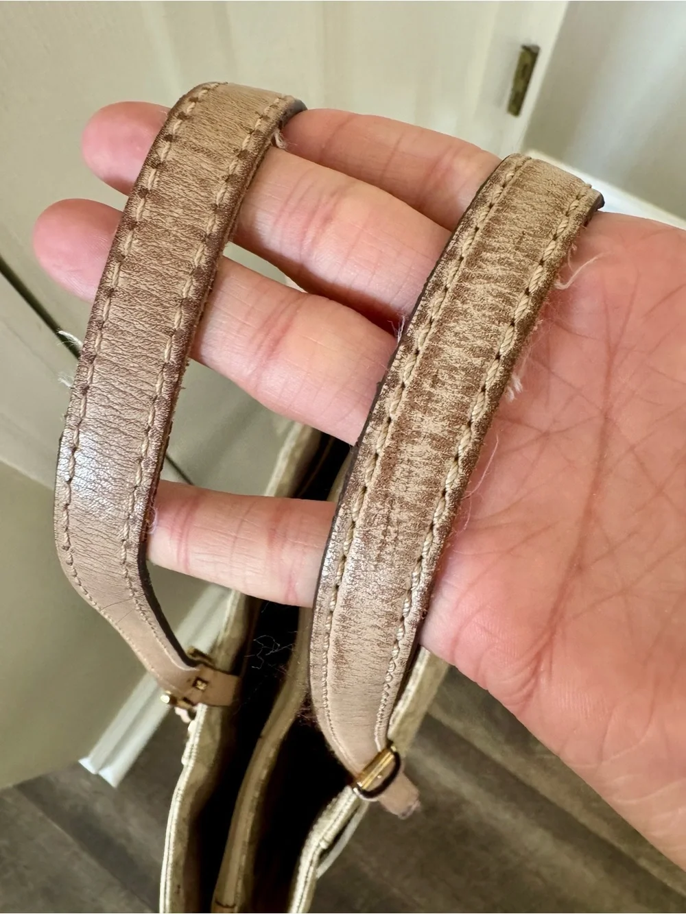 Michael Kors Beige MK Signature Tote with Pink-Tan Straps